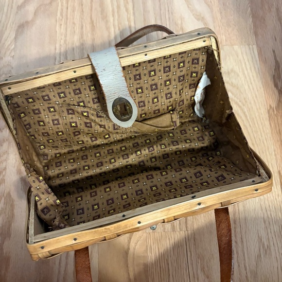 Woven Wicker Handbag Top Handle 1950s Fabric Interior Day Purse, Kitsch Style - Picture 7 of 8